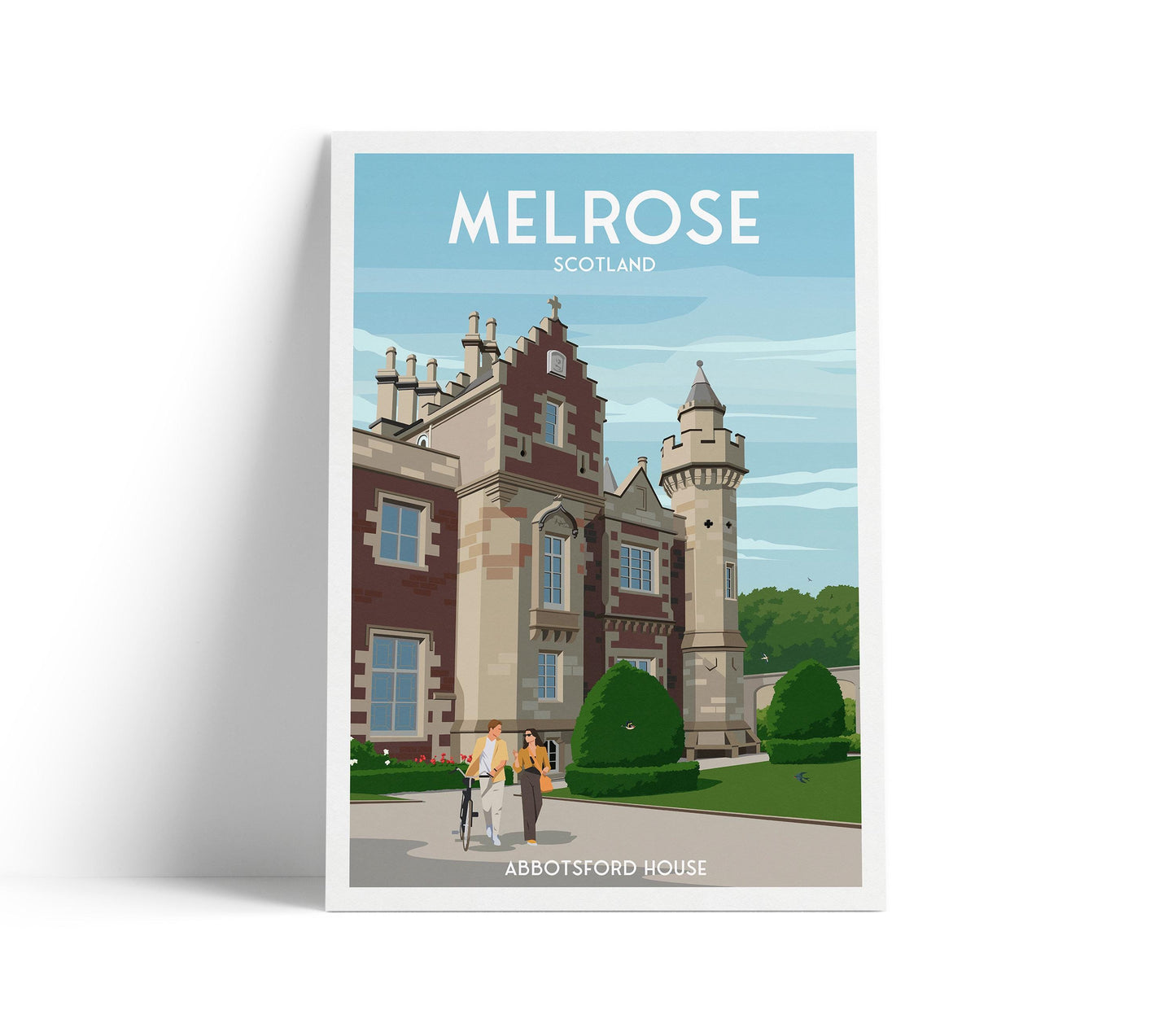Melrose Travel Poster – Abbotsford House, Scotland | Vintage Style Wall Art Print | A4–A1 Sizes | Modern Illustration