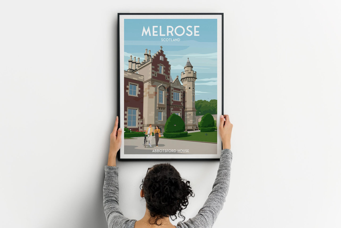 Melrose Travel Poster – Abbotsford House, Scotland | Vintage Style Wall Art Print | A4–A1 Sizes | Modern Illustration
