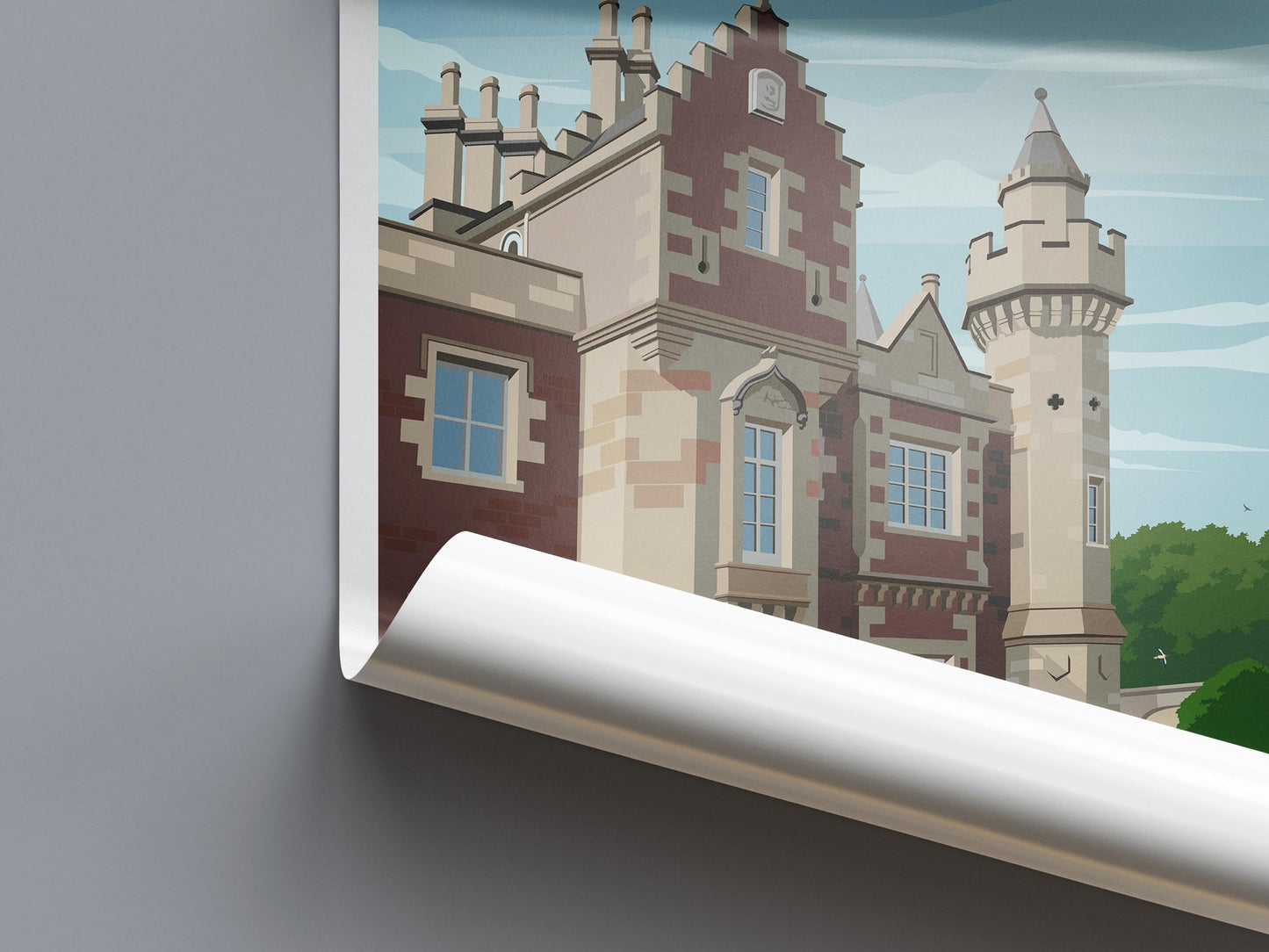 Melrose Travel Poster – Abbotsford House, Scotland | Vintage Style Wall Art Print | A4–A1 Sizes | Modern Illustration