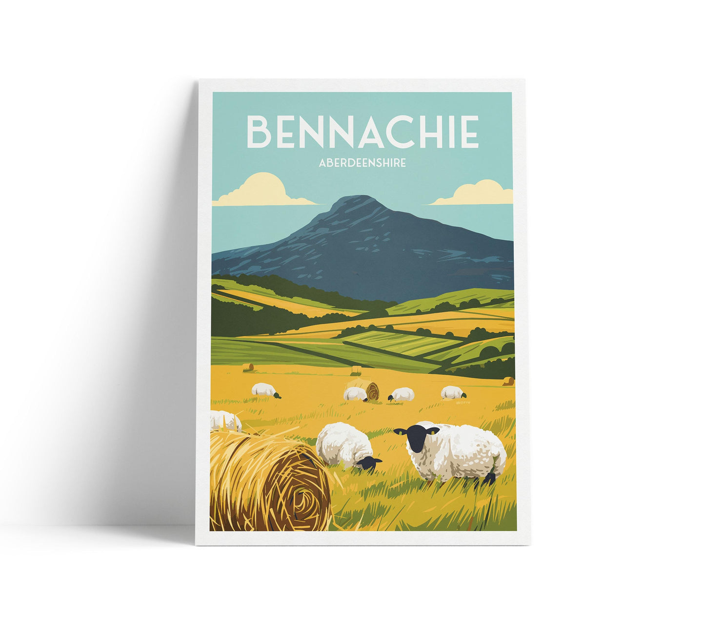 Bennachie Travel Poster, Aberdeenshire Wall Art, Scottish Landscape Print, Vintage Style Illustration (A4–A2)