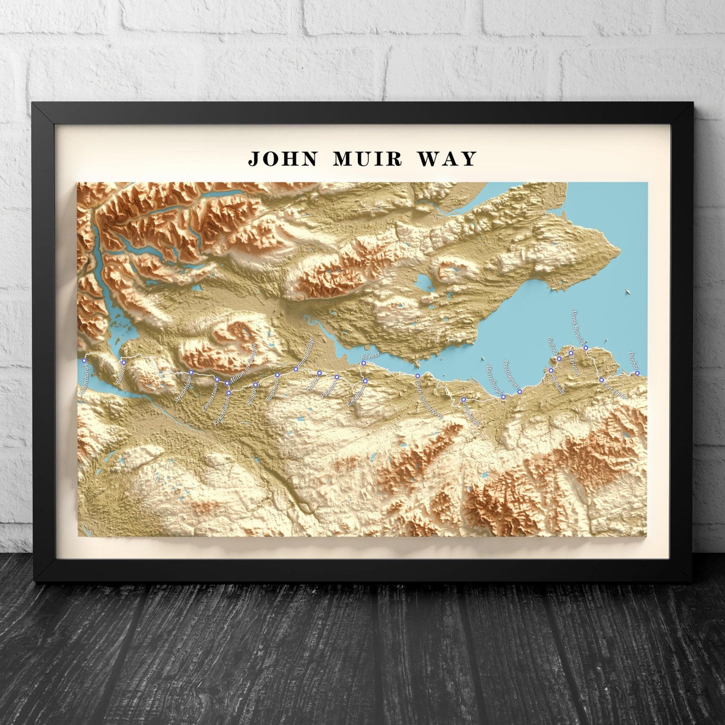 John Muir Way Trail Map Print – Scotland Walking Route Poster – A4 to A1 – Matt or Satin Finish