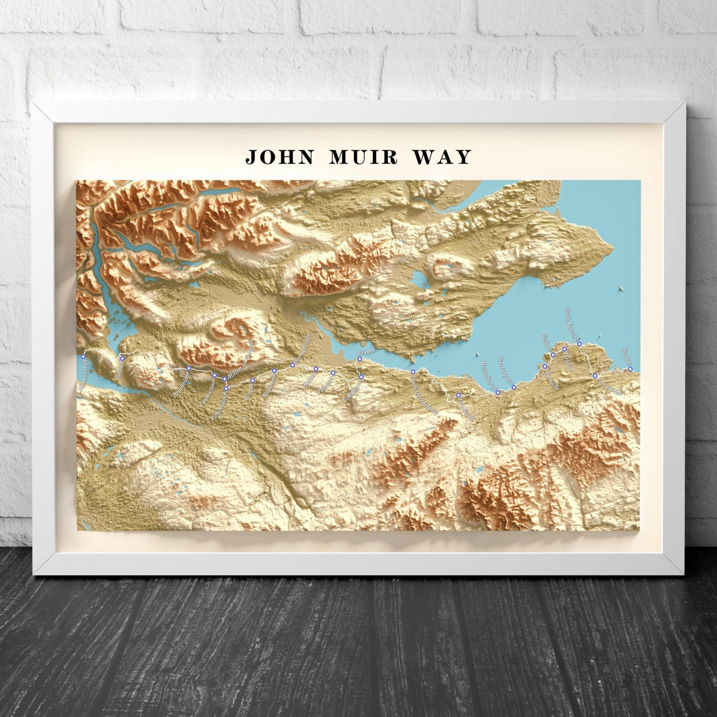 John Muir Way Trail Map Print – Scotland Walking Route Poster – A4 to A1 – Matt or Satin Finish