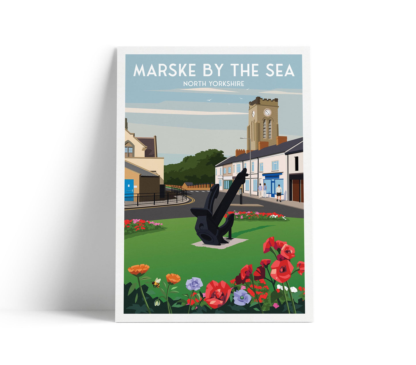 Marske-by-the-Sea Travel Poster | North Yorkshire Wall Art Print | Coastal Town Illustration | A4–A1 Sizes | Matt or Satin