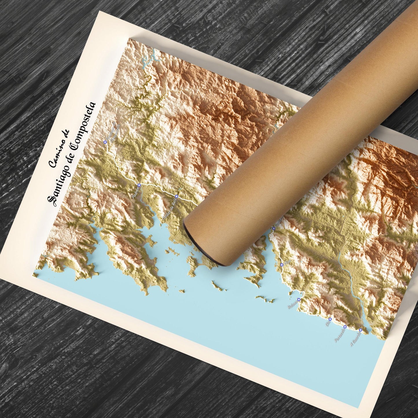 Camino de Santiago Trail Map Print – The Way of St James (A Guarda to Santiago de Compostela)