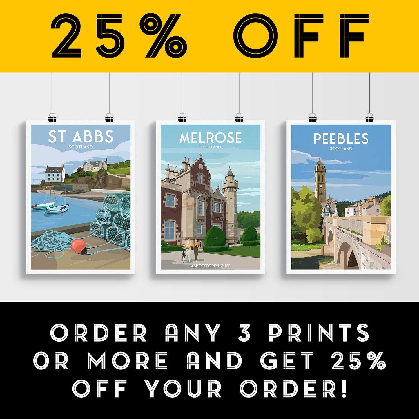 Melrose Travel Poster – Abbotsford House, Scotland | Vintage Style Wall Art Print | A4–A1 Sizes | Modern Illustration