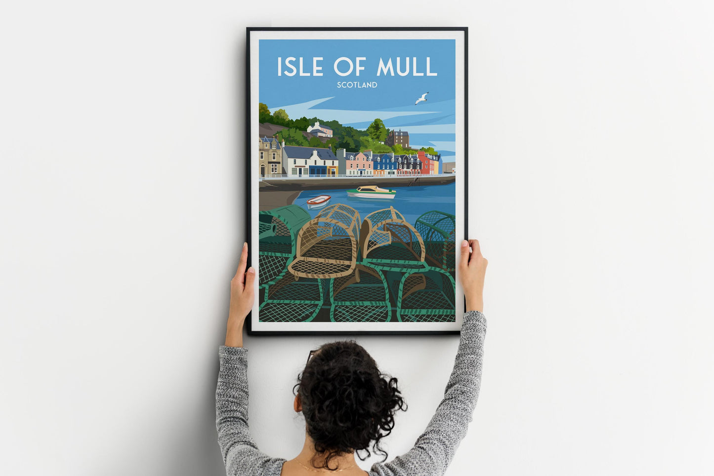 Isle of Mull Travel Poster – A4 to A1 Wall Art Print | Tobermory Harbour Illustration | Scotland Coastal Poster