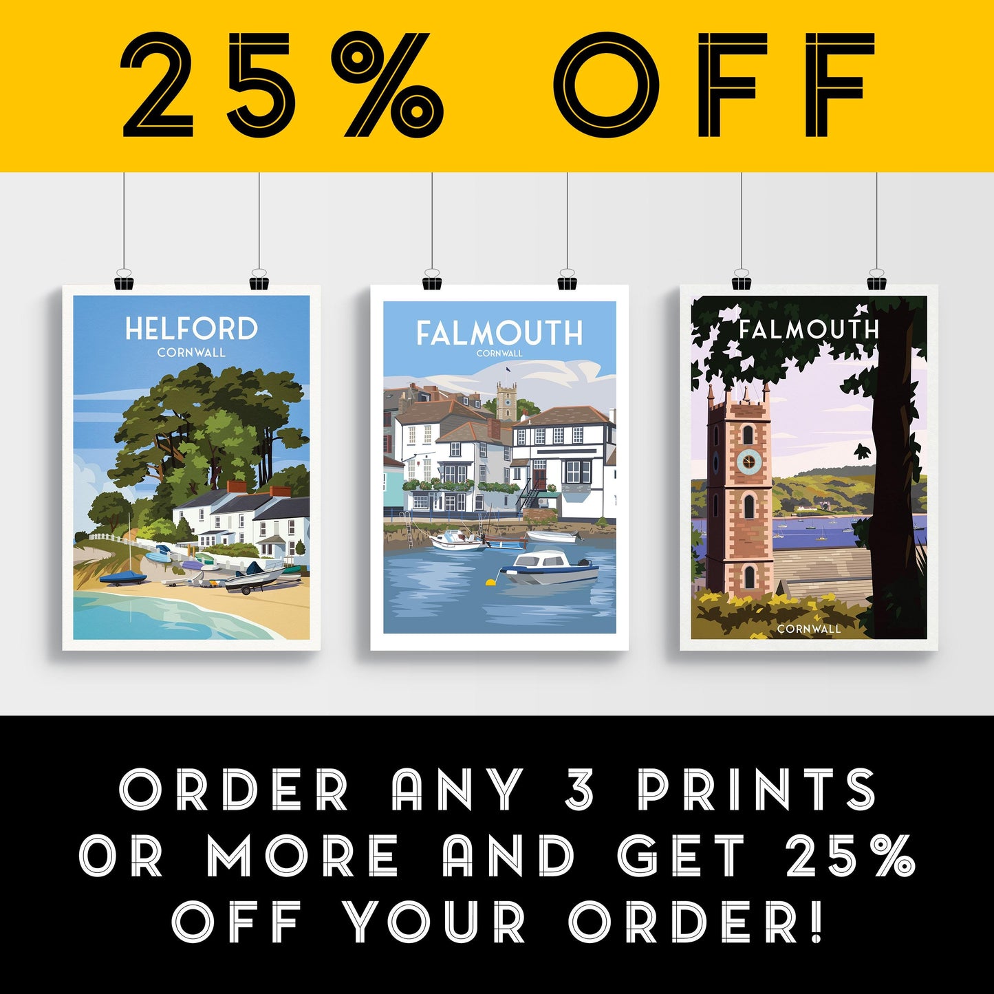 Falmouth Cornwall Travel Poster – A4 to A1 Wall Art Print | Harbour & Boats Illustration | Coastal Home Décor