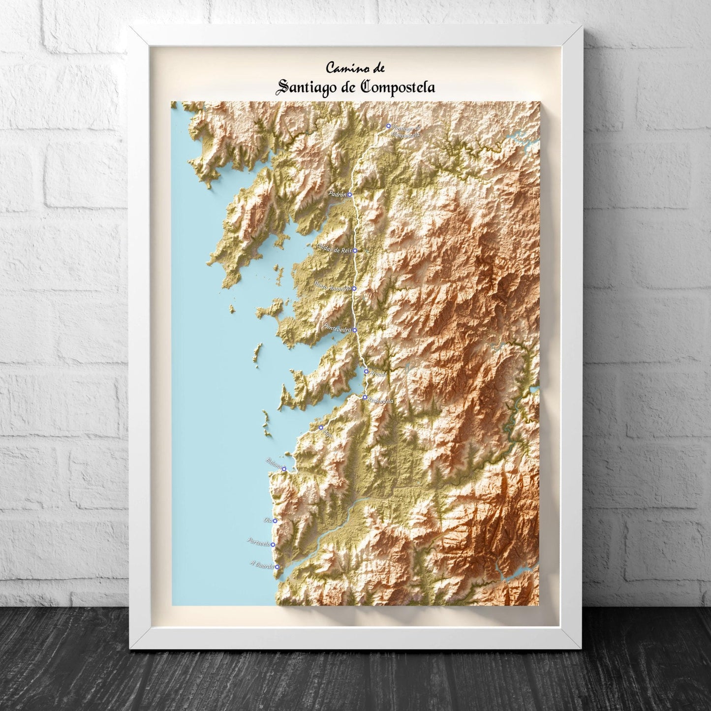 Camino de Santiago Trail Map Print – The Way of St James (A Guarda to Santiago de Compostela)