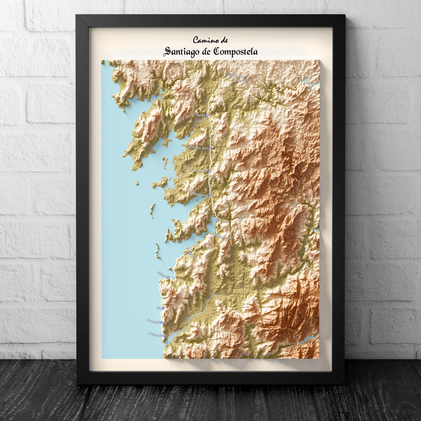 Camino de Santiago Trail Map Print – The Way of St James (A Guarda to Santiago de Compostela)