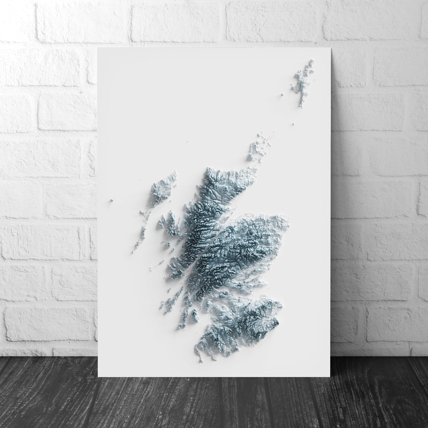 Scotland Art Relief Map - 2D Black and White Print - Scottish Geology - 2D Shaded Relief Map - Unique Scottish Art
