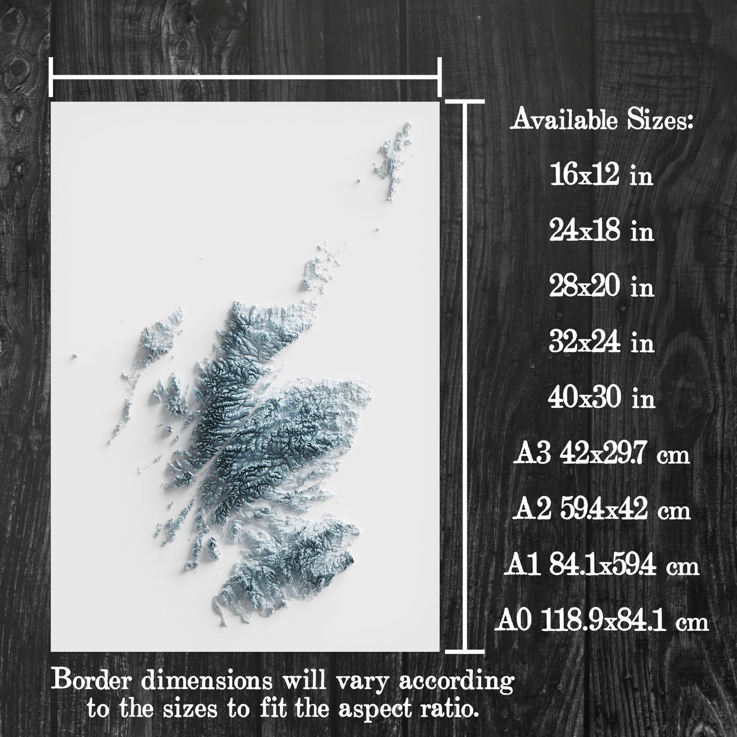 Scotland Art Relief Map - 2D Black and White Print - Scottish Geology - 2D Shaded Relief Map - Unique Scottish Art
