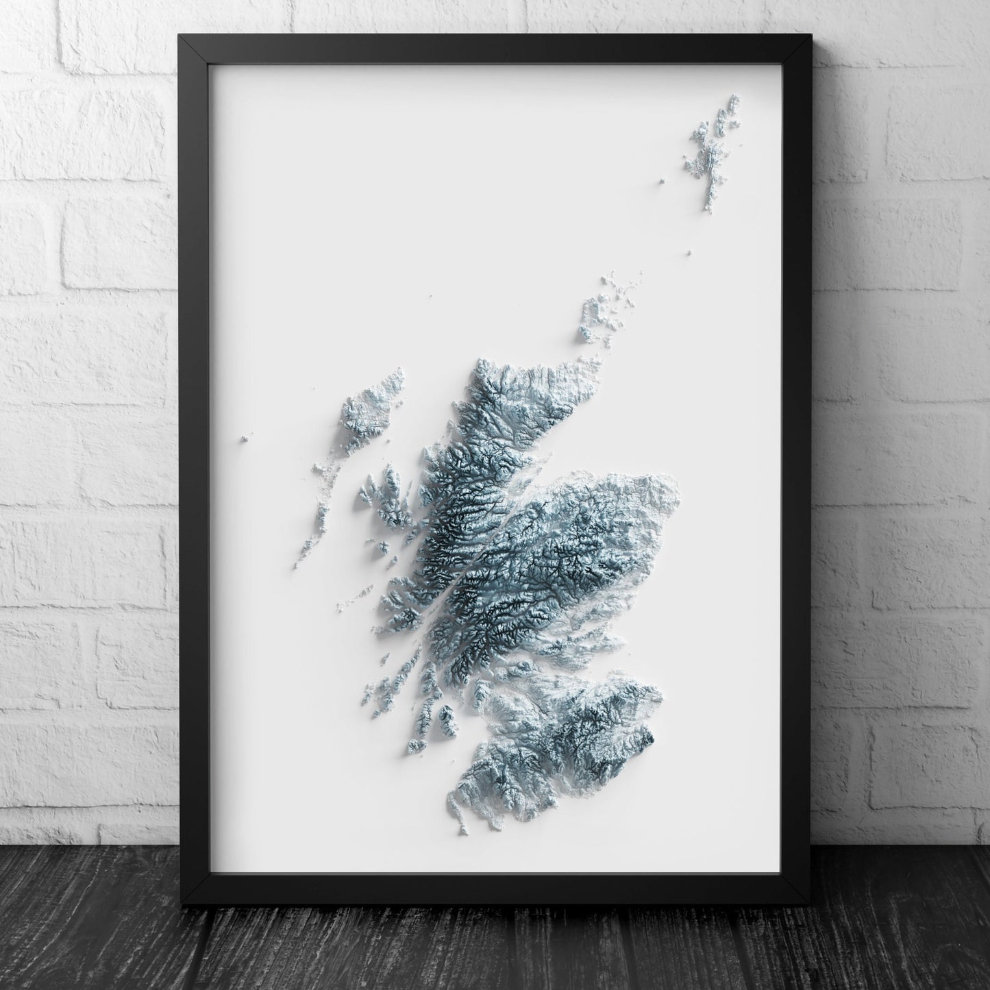 Scotland Art Relief Map - 2D Black and White Print - Scottish Geology - 2D Shaded Relief Map - Unique Scottish Art