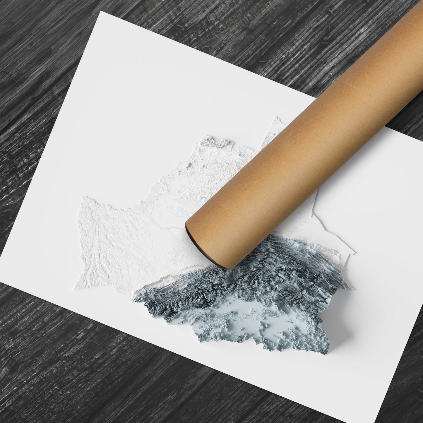 Bolivia Art Relief Map - 2D Black and White Print - Bolivia Geology - 2D Shaded Relief Map - Unique Bolivian Art