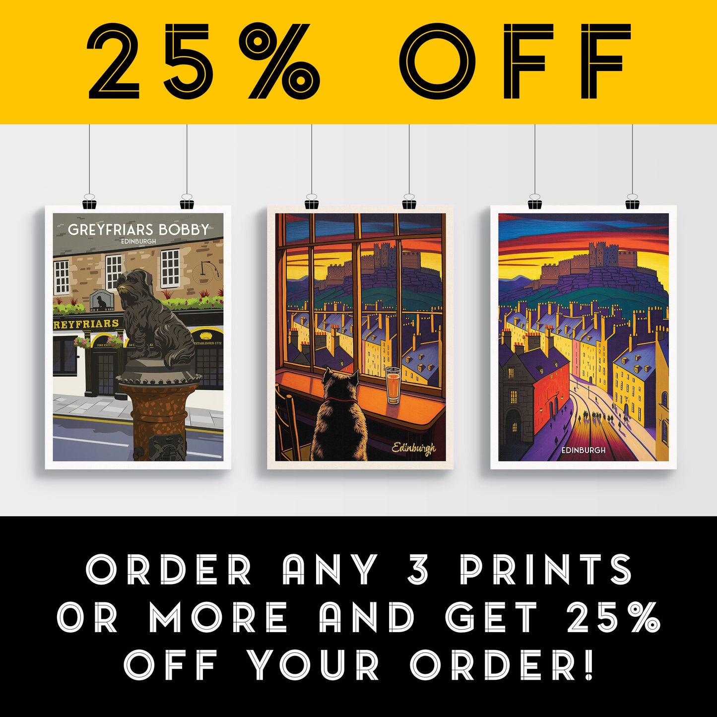 Edinburgh Pub with a View of the Castle - Vibrant Colourful Edinburgh Poster - Scottish Wall Art - Grassmarket