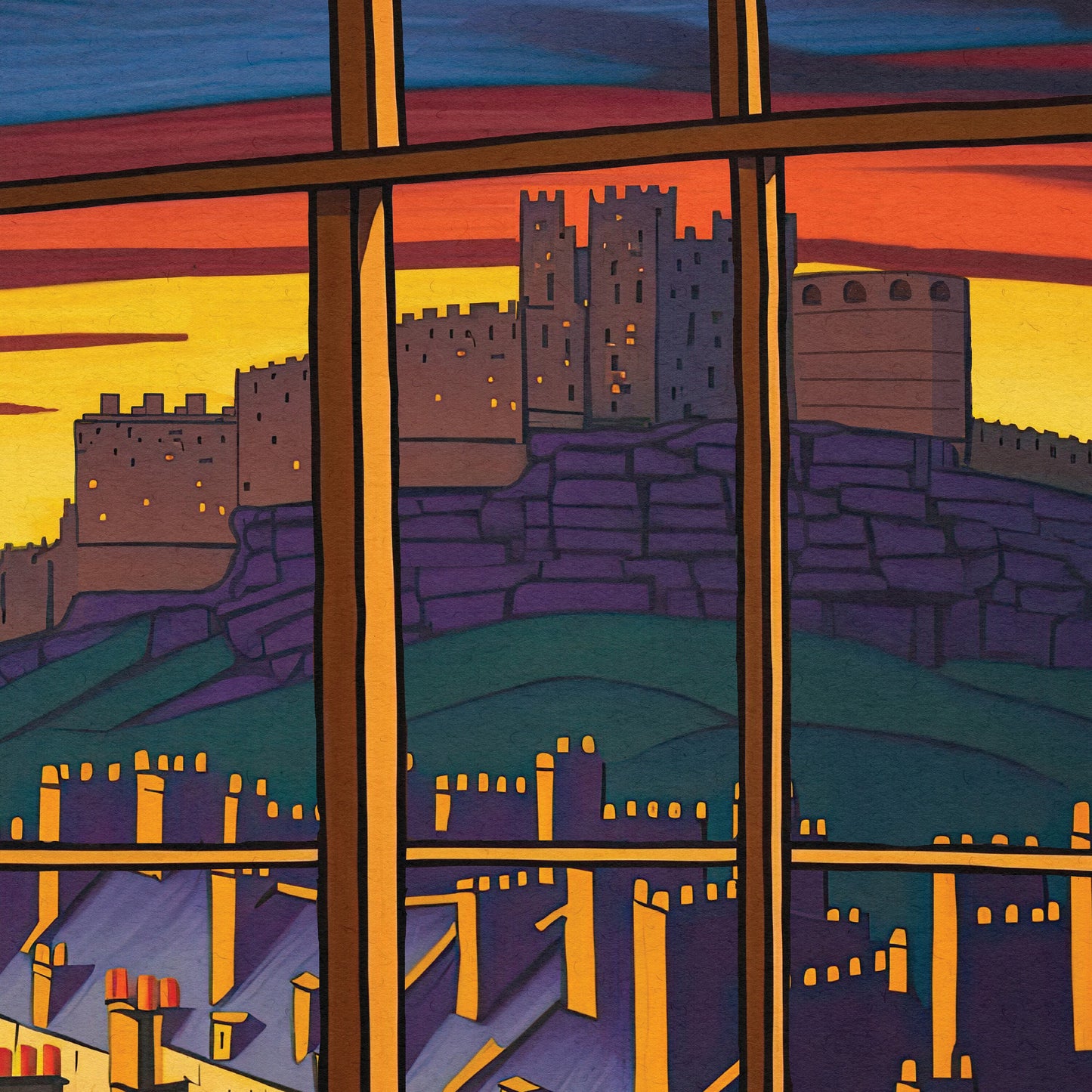 Edinburgh Pub with a View of the Castle - Vibrant Colourful Edinburgh Poster - Scottish Wall Art - Grassmarket