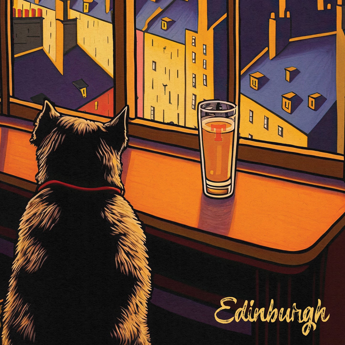 Edinburgh Pub with a View of the Castle - Vibrant Colourful Edinburgh Poster - Scottish Wall Art - Grassmarket