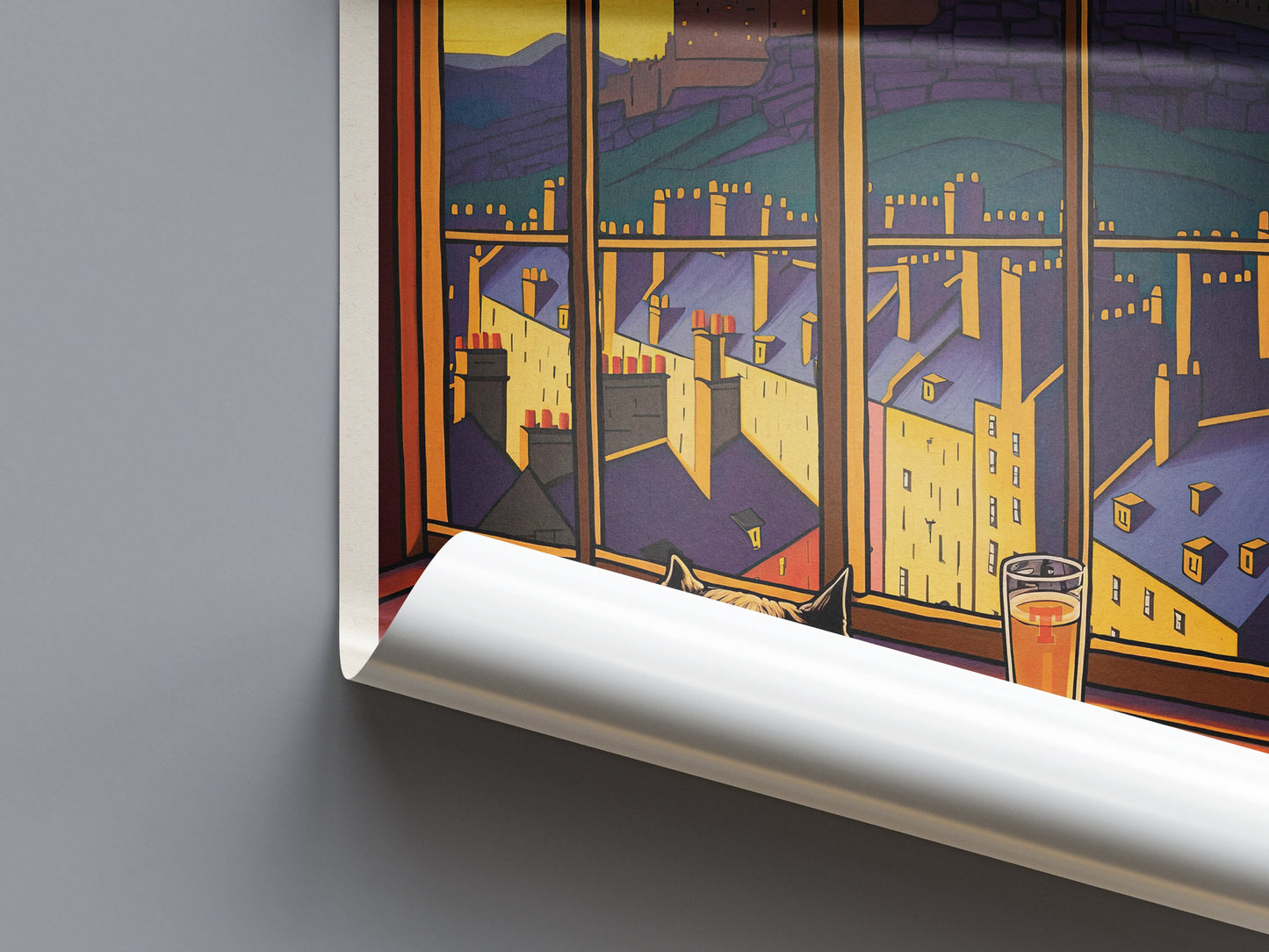 Edinburgh Pub with a View of the Castle - Vibrant Colourful Edinburgh Poster - Scottish Wall Art - Grassmarket