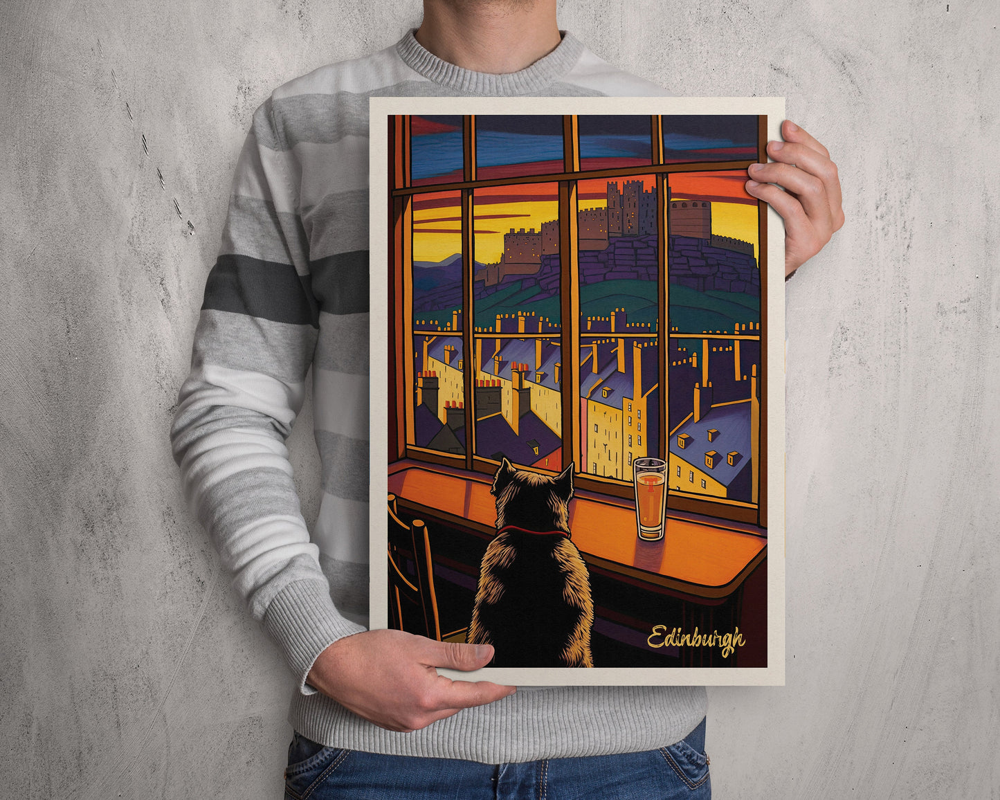 Edinburgh Pub with a View of the Castle - Vibrant Colourful Edinburgh Poster - Scottish Wall Art - Grassmarket