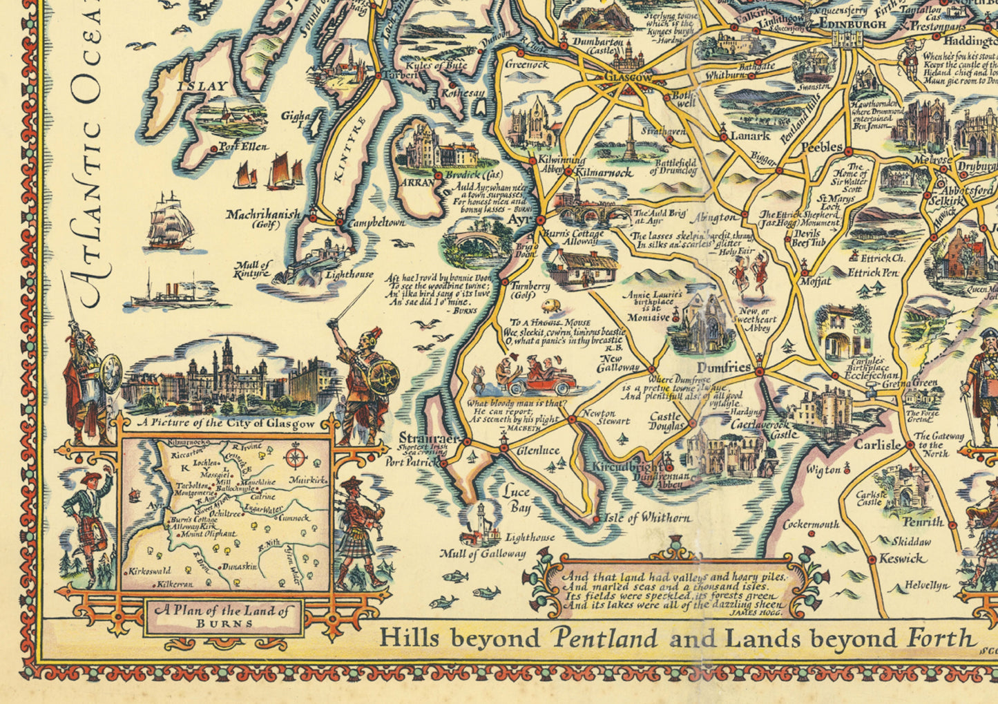 Illustrated Map of Scotland - Reproduction of Pratts high test plan of Scotland, Vintage Scottish Poster, Scottish Gift