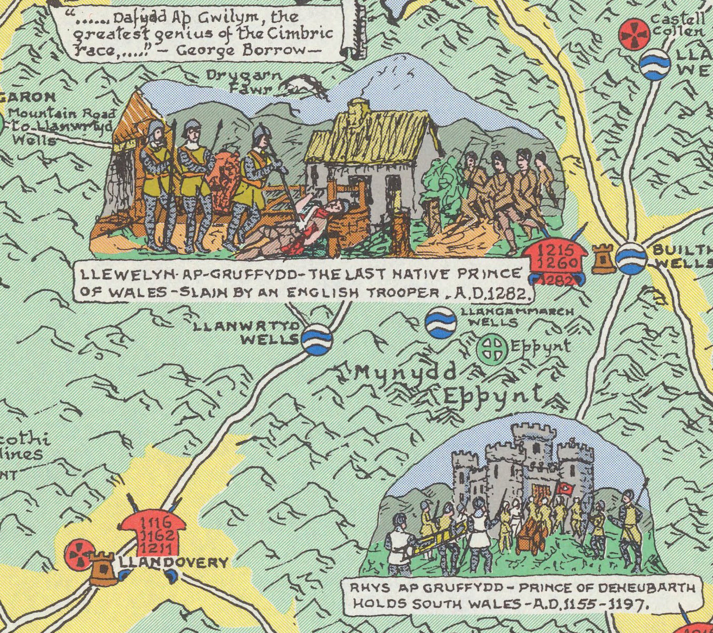 Historical Map of Wales and Monmouth | Old Map Wall Print | Holyhead | Llandudno | Rhyl | Birkenhead | Swansea | Cardiff