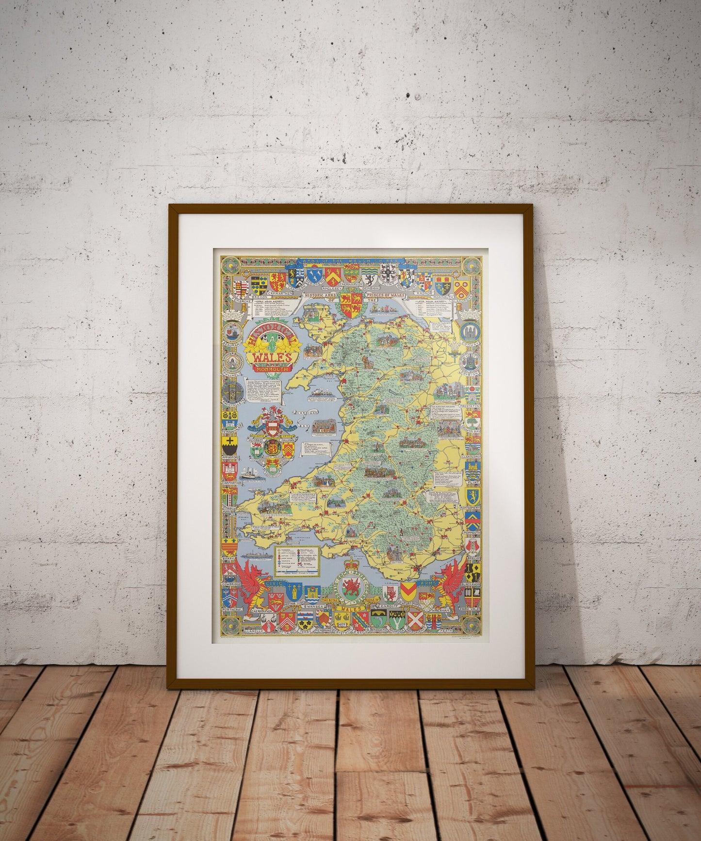 Historical Map of Wales and Monmouth | Old Map Wall Print | Holyhead | Llandudno | Rhyl | Birkenhead | Swansea | Cardiff