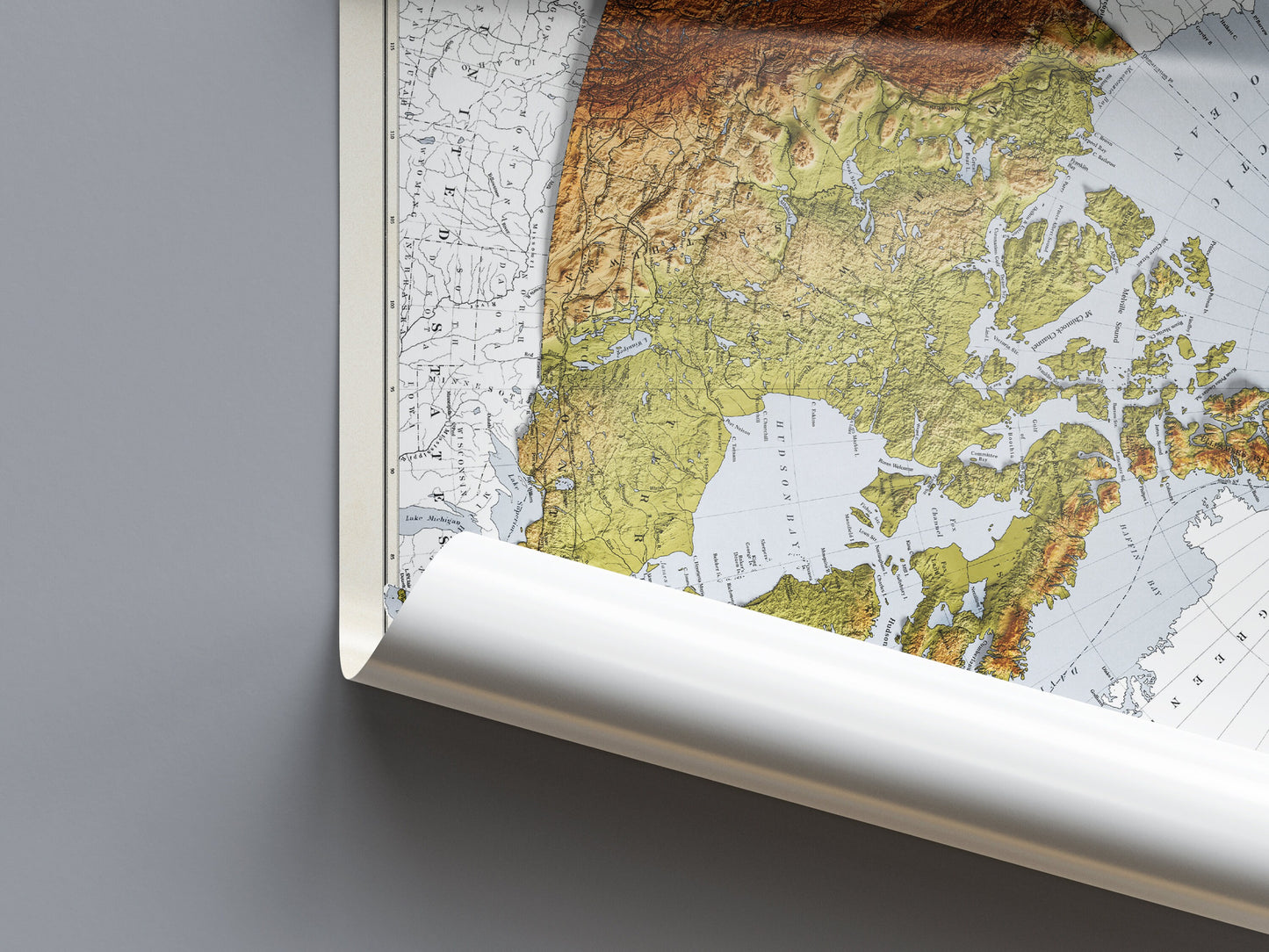 Canada Map - 2D Shaded relief Map with 3D effect - Bartholomew Print