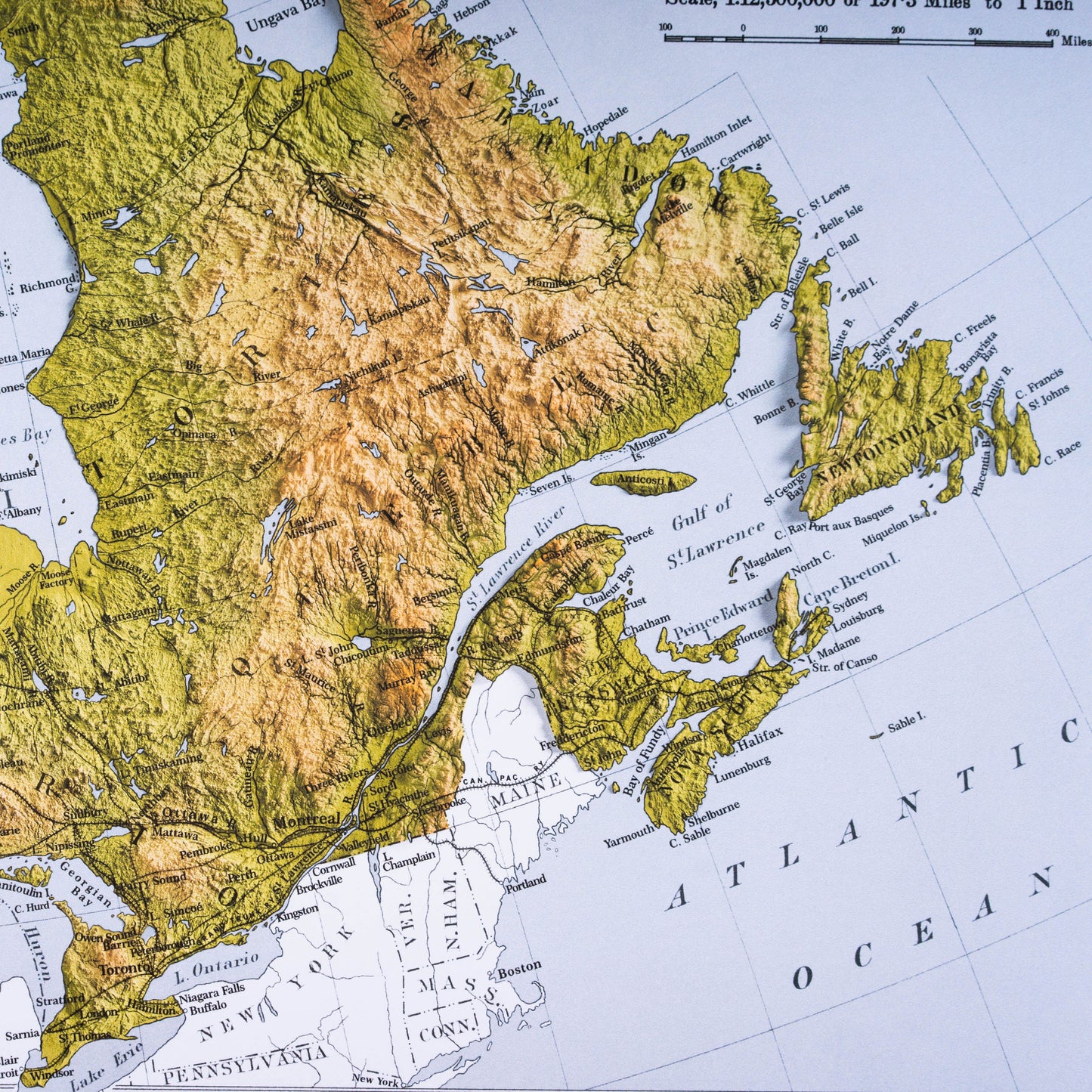 Canada Map - 2D Shaded relief Map with 3D effect - Bartholomew Print