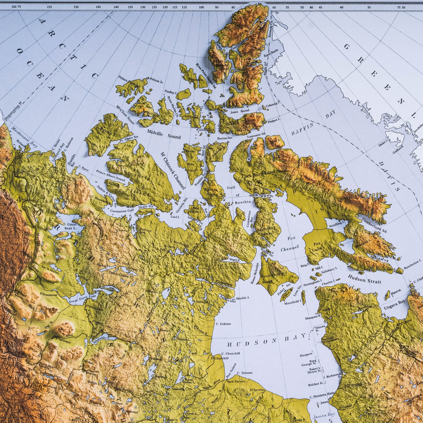 Canada Map - 2D Shaded relief Map with 3D effect - Bartholomew Print