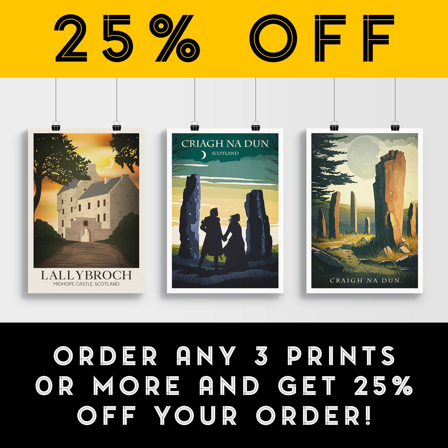 Craigh na Dun Standing Stones Travel Poster | Jamie and Claire Fraser | Sassanach | Scotland Travel Poster | Stone Circle | Gift | Present