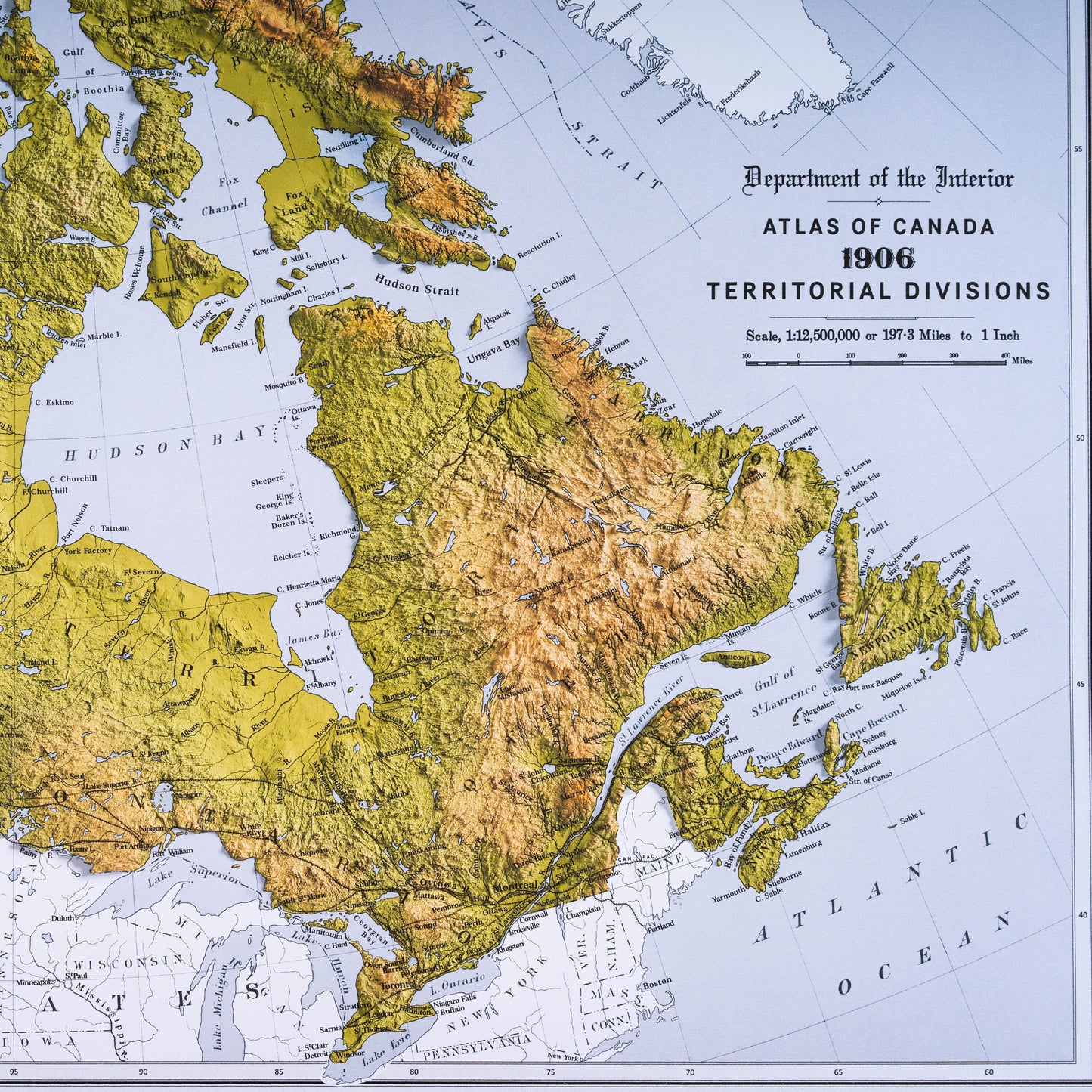 Canada Map - 2D Shaded relief Map with 3D effect - Bartholomew Print