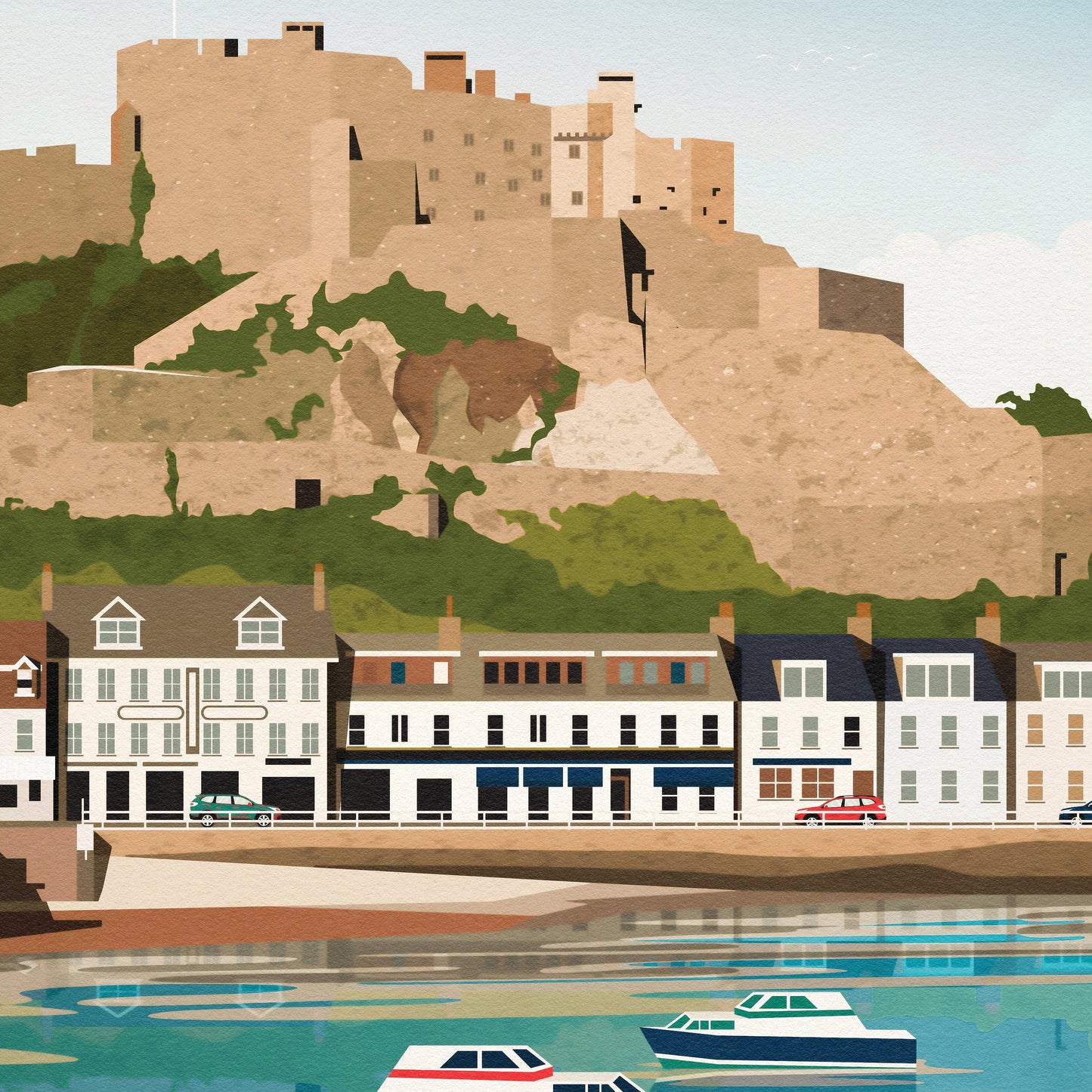 Mont Orgueil Castle Print - Jersey - Gorey Harbour - Saint Martin - Travel Poster