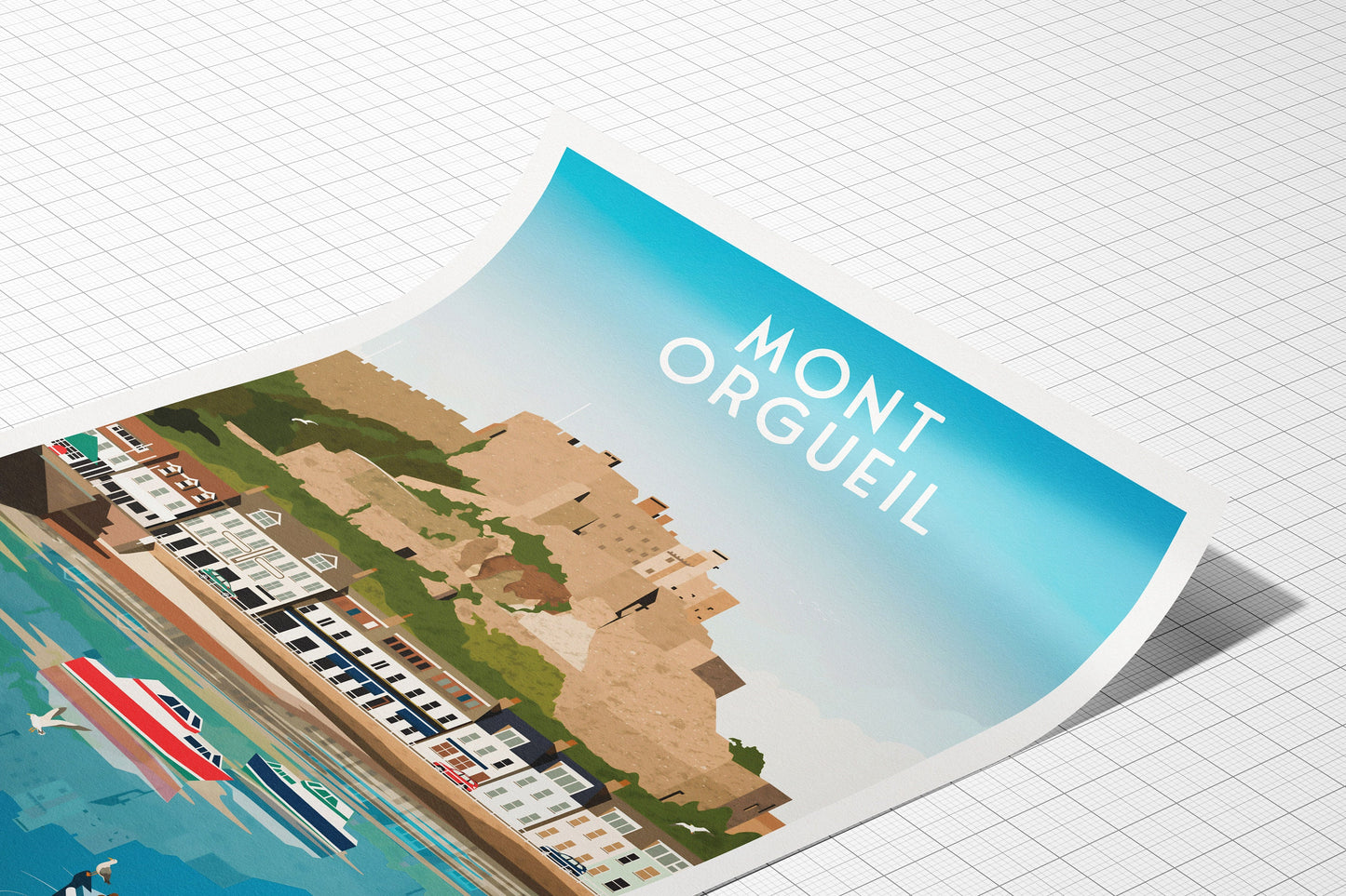 Mont Orgueil Castle Print - Jersey - Gorey Harbour - Saint Martin - Travel Poster