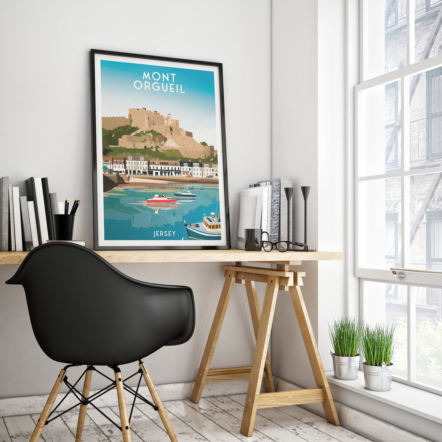 Mont Orgueil Castle Print - Jersey - Gorey Harbour - Saint Martin - Travel Poster