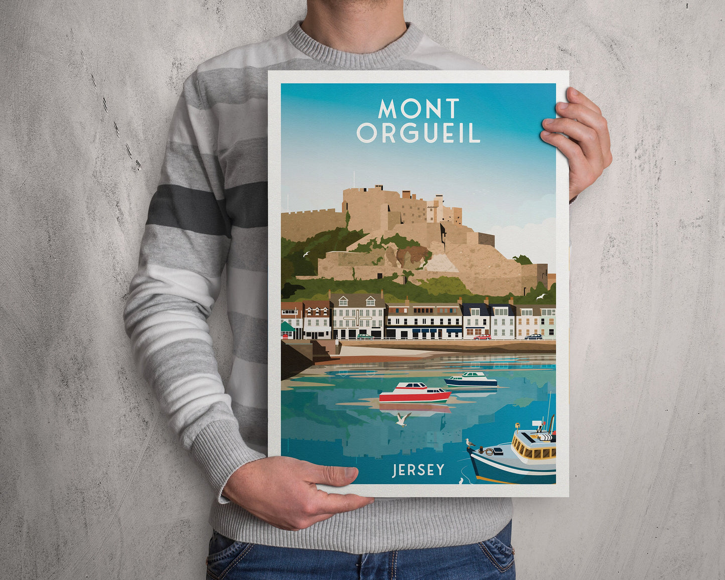 Mont Orgueil Castle Print - Jersey - Gorey Harbour - Saint Martin - Travel Poster