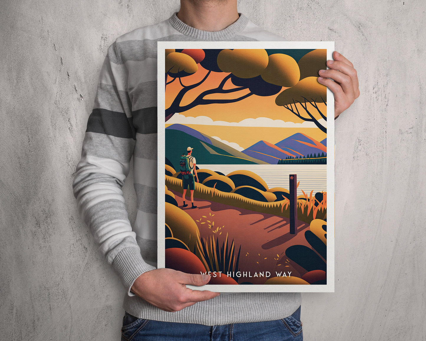 West Highland Way Print, Hillwalker Poster, Loch Lomond, Art Prints, Graphic Print, Poster, Scottish Gift
