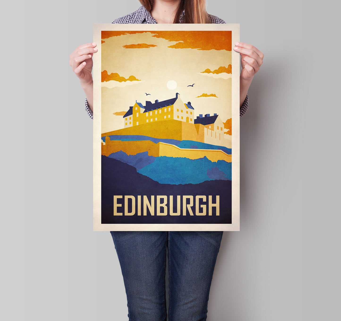 Edinburgh Castle Poster, Illustrated print of Edinburgh Castle, Scotland, Scottish Gift, Edinburgh Gift, Scottish Print