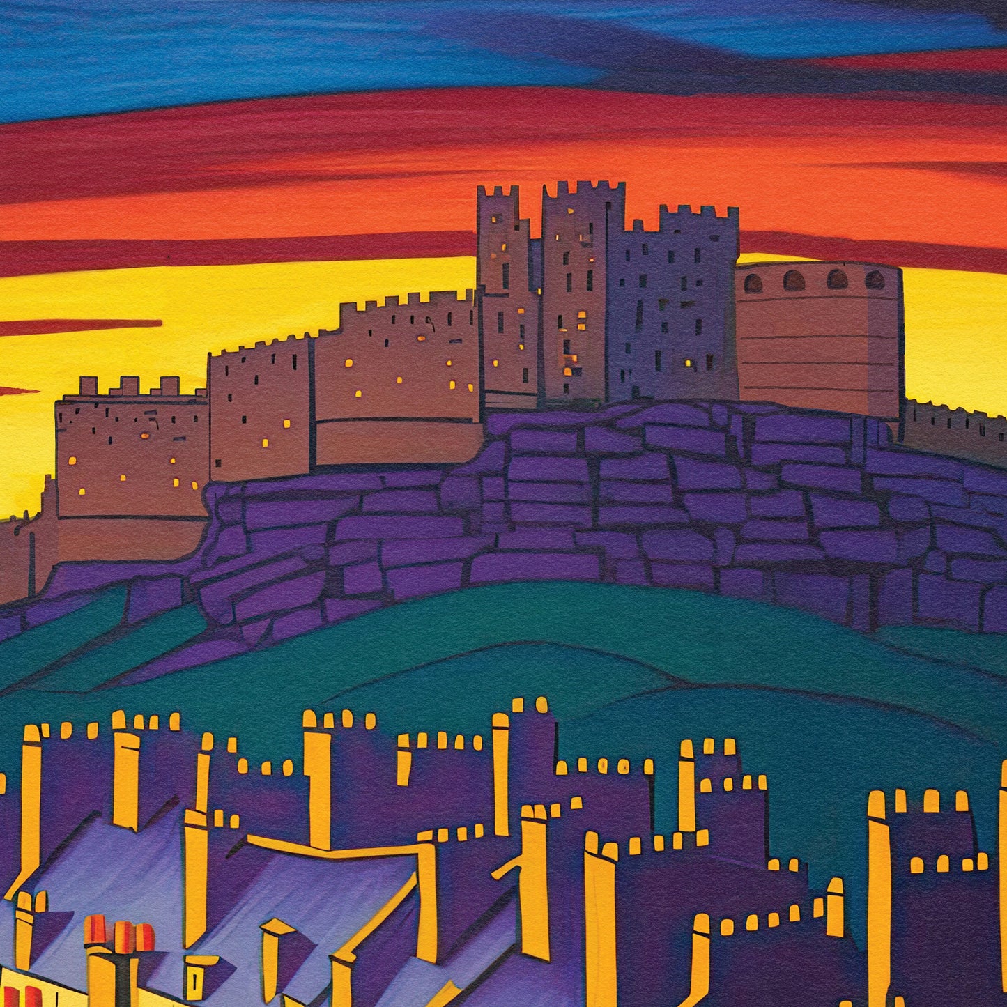 Edinburgh Castle Print - Vibrant Colourful Edinburgh Poster - Scottish Wall Art - Grassmarket