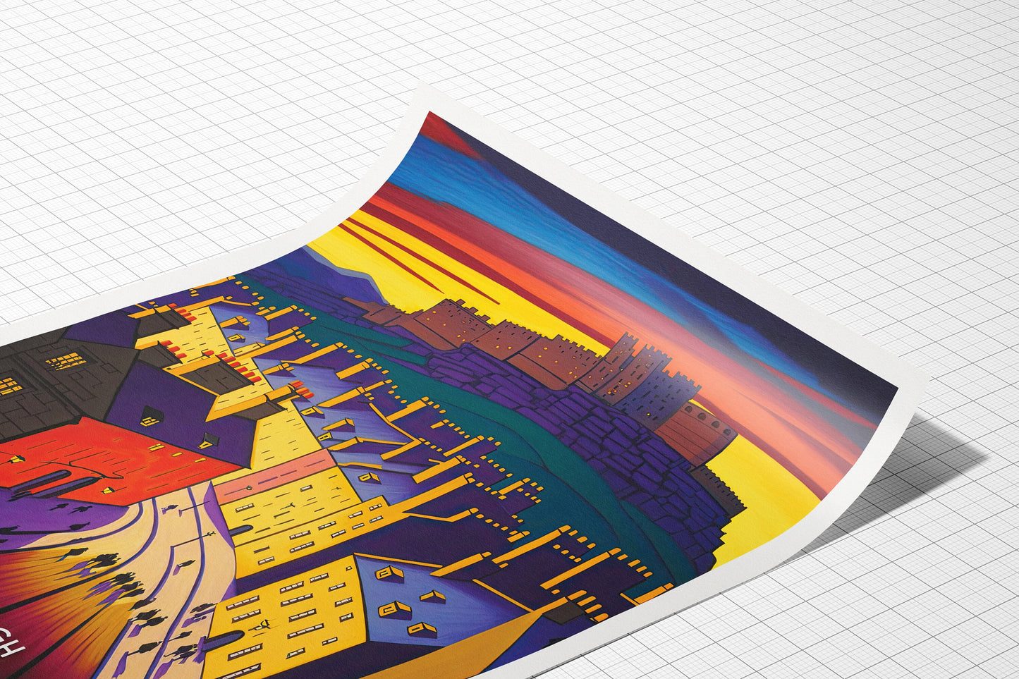 Edinburgh Castle Print - Vibrant Colourful Edinburgh Poster - Scottish Wall Art - Grassmarket
