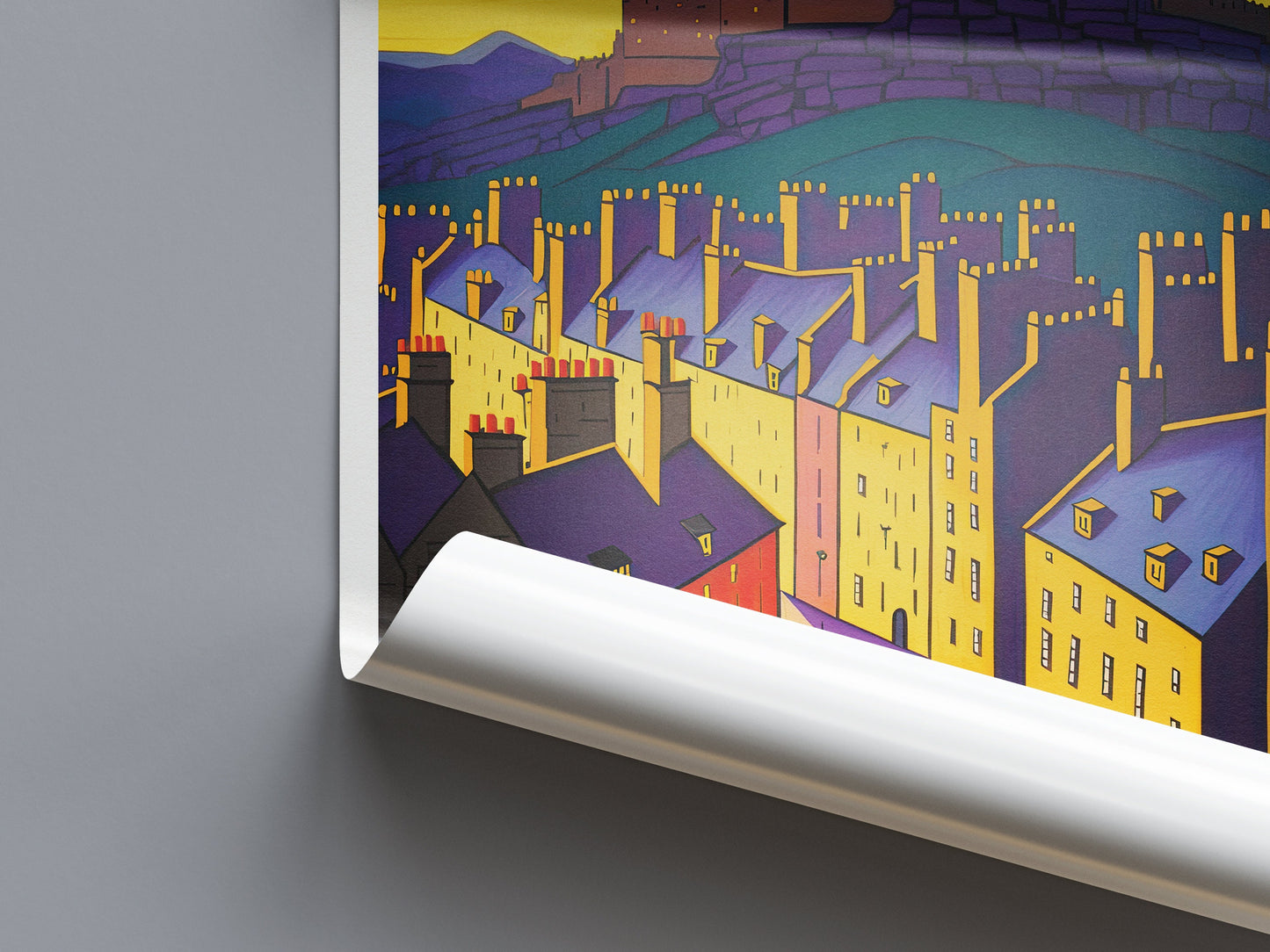Edinburgh Castle Print - Vibrant Colourful Edinburgh Poster - Scottish Wall Art - Grassmarket