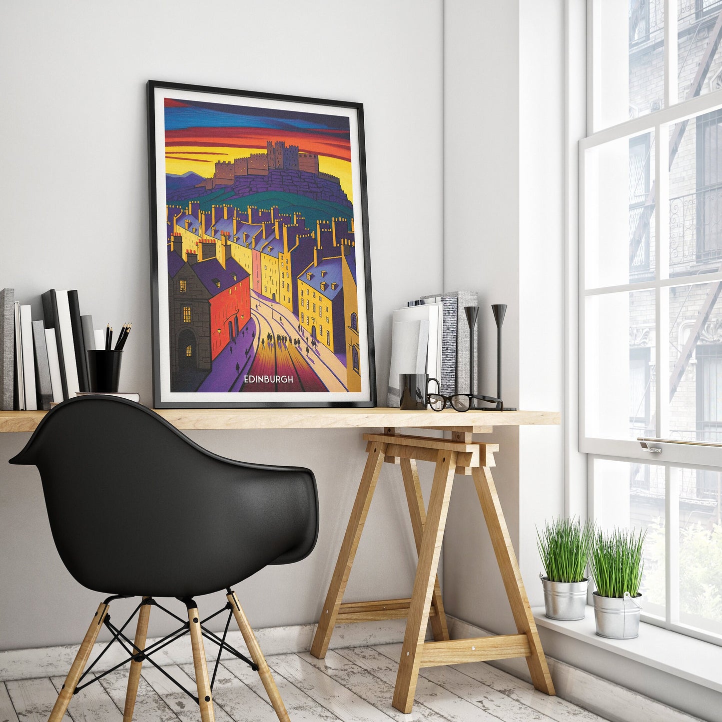 Edinburgh Castle Print - Vibrant Colourful Edinburgh Poster - Scottish Wall Art - Grassmarket