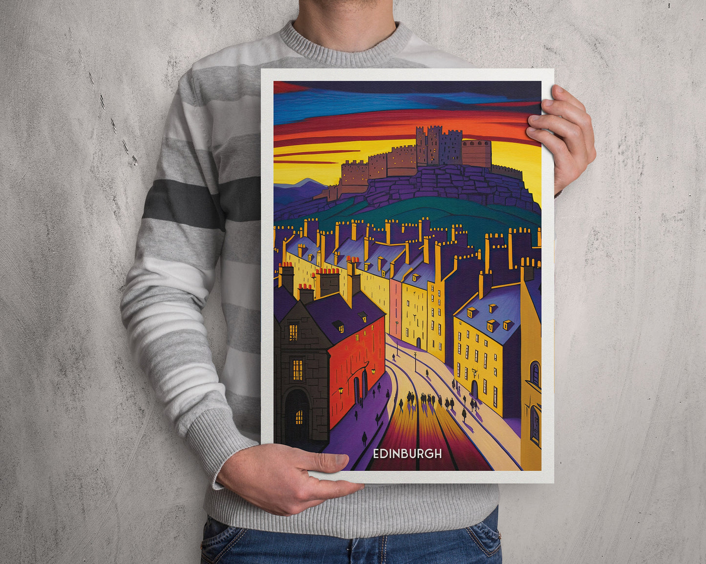 Edinburgh Castle Print - Vibrant Colourful Edinburgh Poster - Scottish Wall Art - Grassmarket
