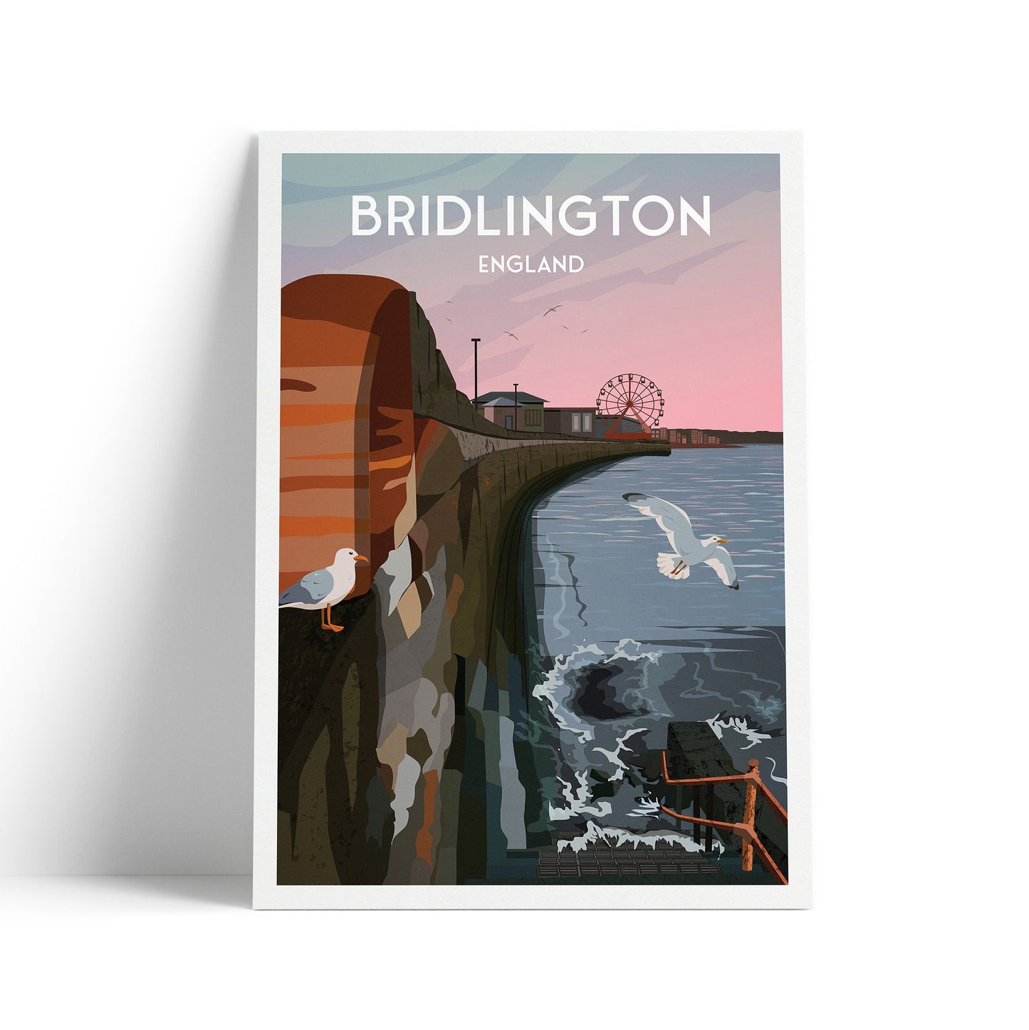 Bridlington Poster, East Yorkshire Travel print, English Wall Art Print, Coastal Town