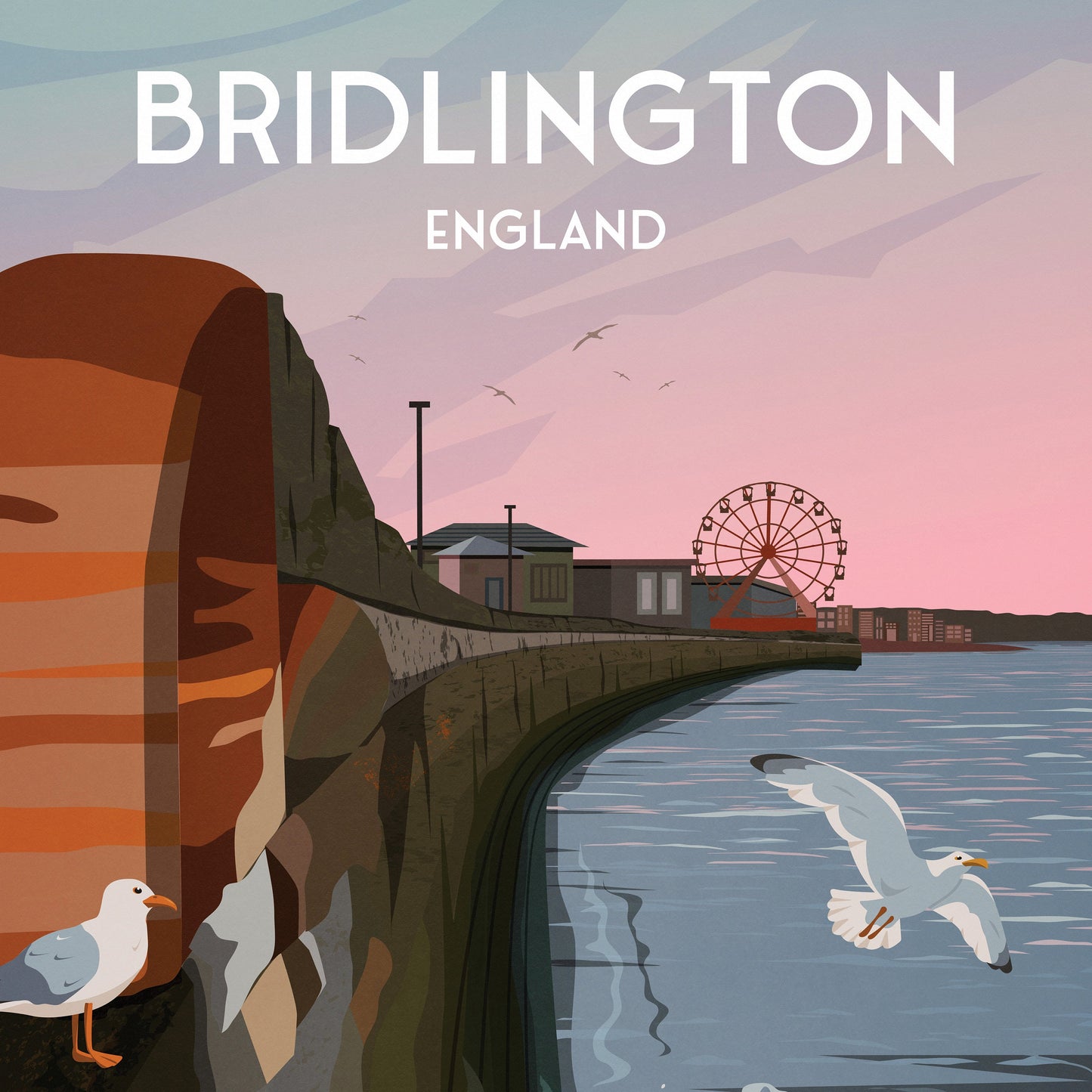 Bridlington Poster, East Yorkshire Travel print, English Wall Art Print, Coastal Town