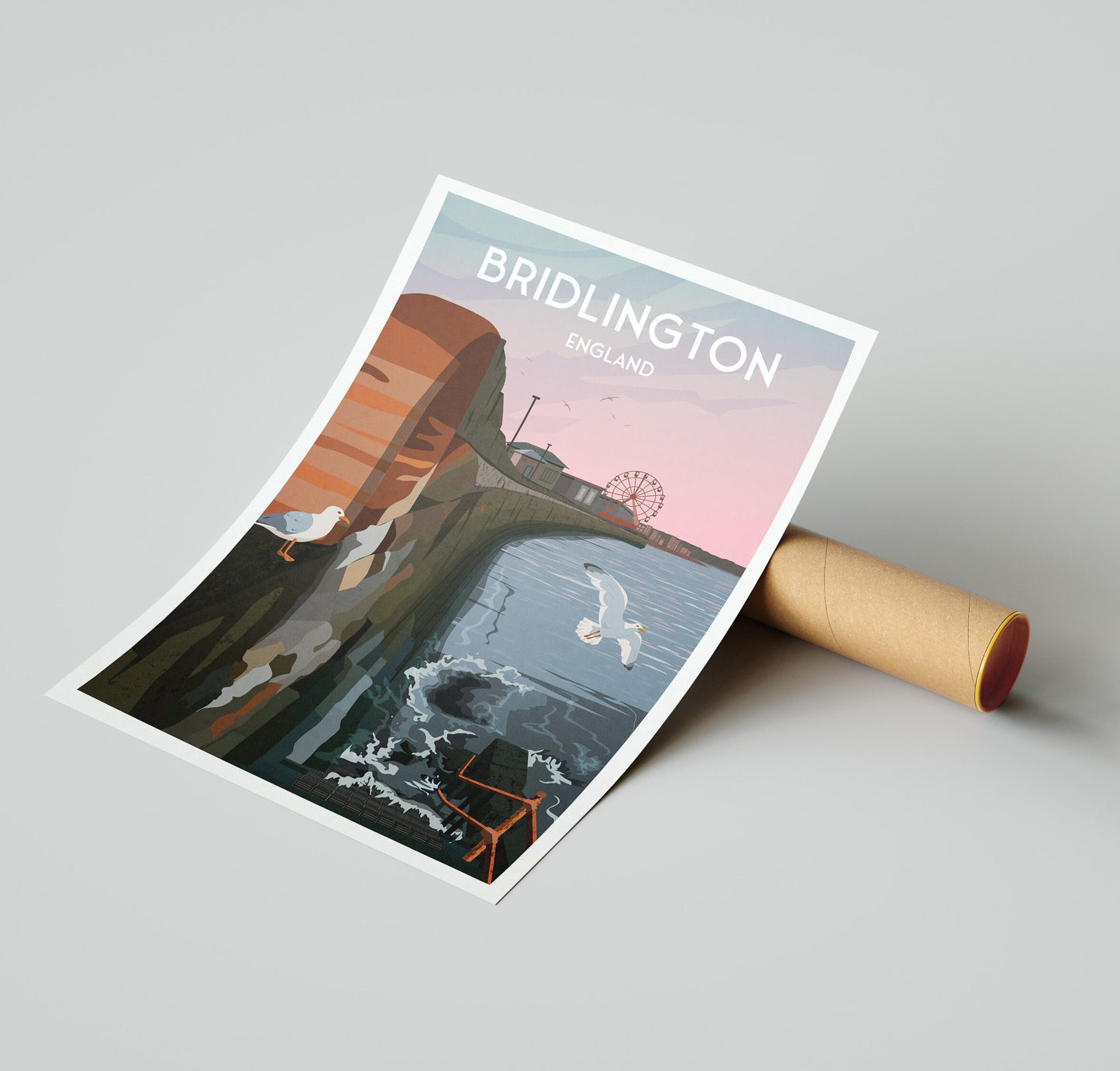 Bridlington Poster, East Yorkshire Travel print, English Wall Art Print, Coastal Town