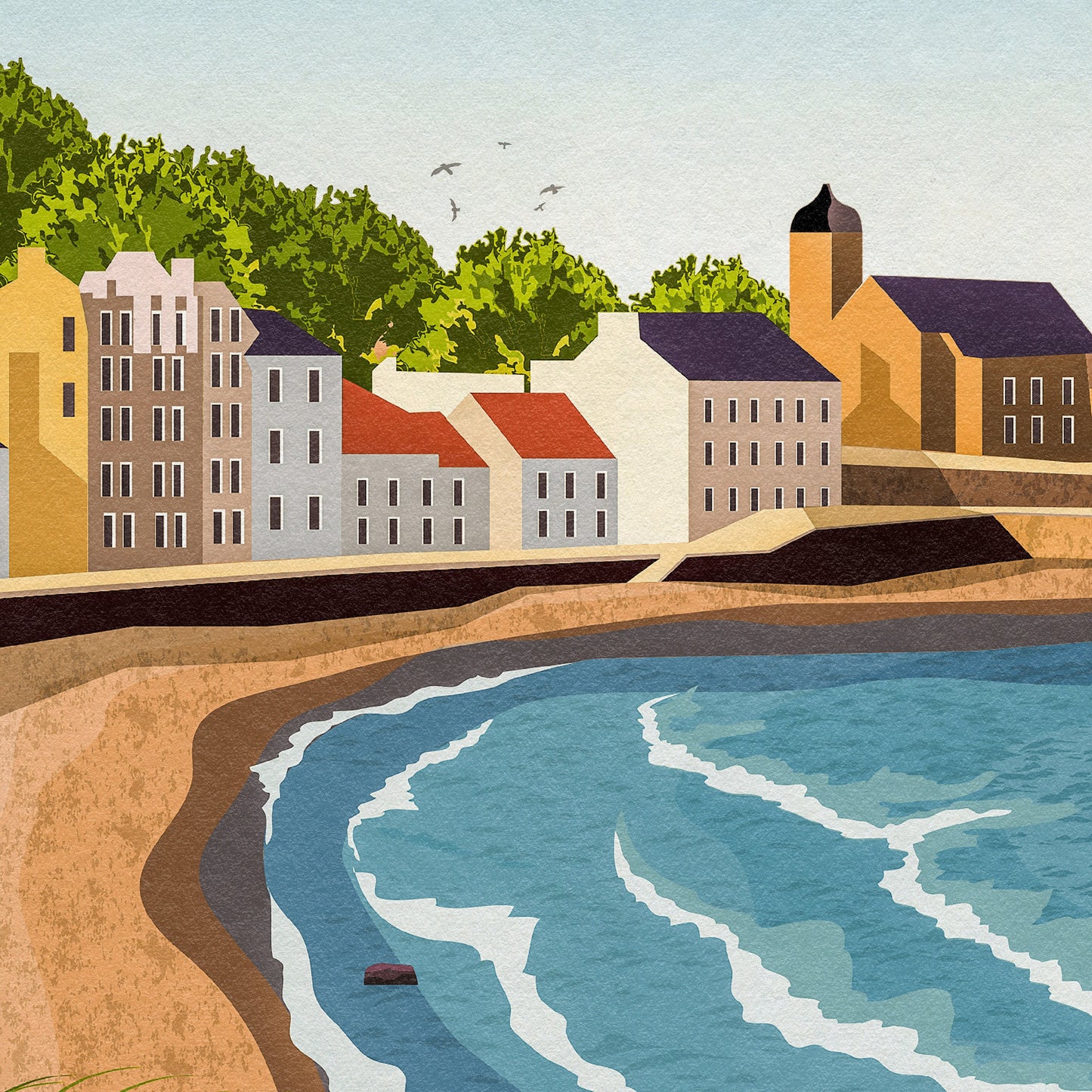 Kinghorn Print - Fife Travel Poster - Kinghorn Harbour - Historic Village - Scottish Wall Art - Historical Scottish Town - East Neuk