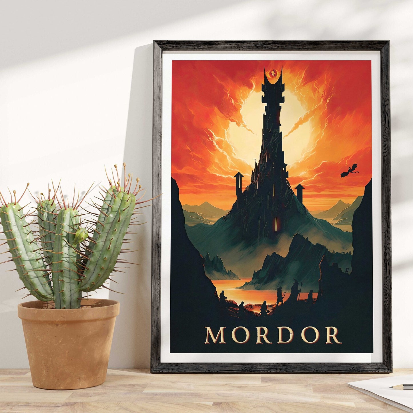 Mordor Travel Poster | Gandalf | Tower of Sauron Middle-Earth Print | Dragon | Gollum | Fellowship | Vintage Travel Poster Art | LOTR