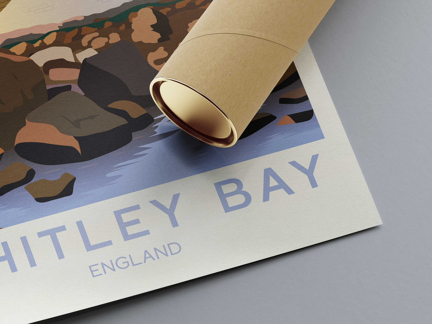 Whitley Bay Travel Poster | English Coastal Lighthouse Print | St Mary's Lighthouse | Whitley Bay Poster | Newcastle Upon Tyne | Tynemouth