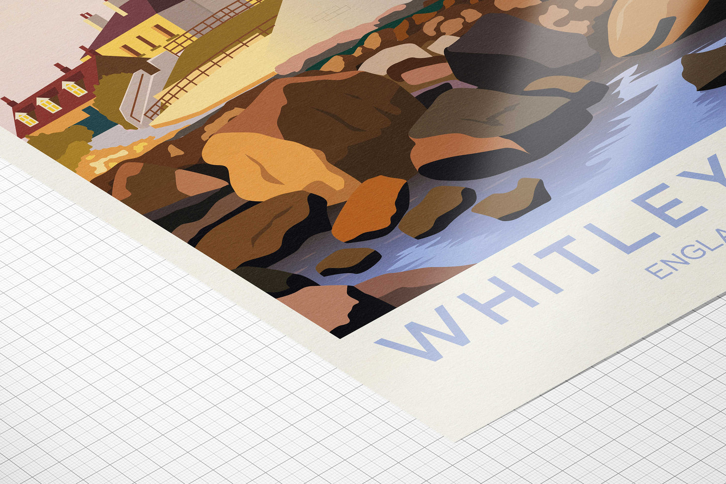 Whitley Bay Travel Poster | English Coastal Lighthouse Print | St Mary's Lighthouse | Whitley Bay Poster | Newcastle Upon Tyne | Tynemouth