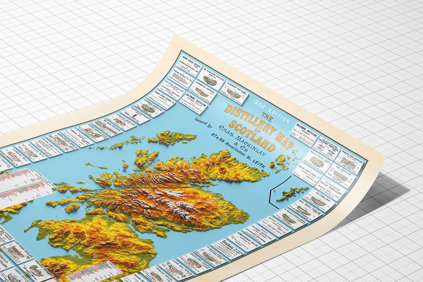 Distillery Map of Scotland - Scotch Whisky Map - The Scottish Malts - 3D Relief Effect Print, distilleries Poster, Scotland art, whiskey