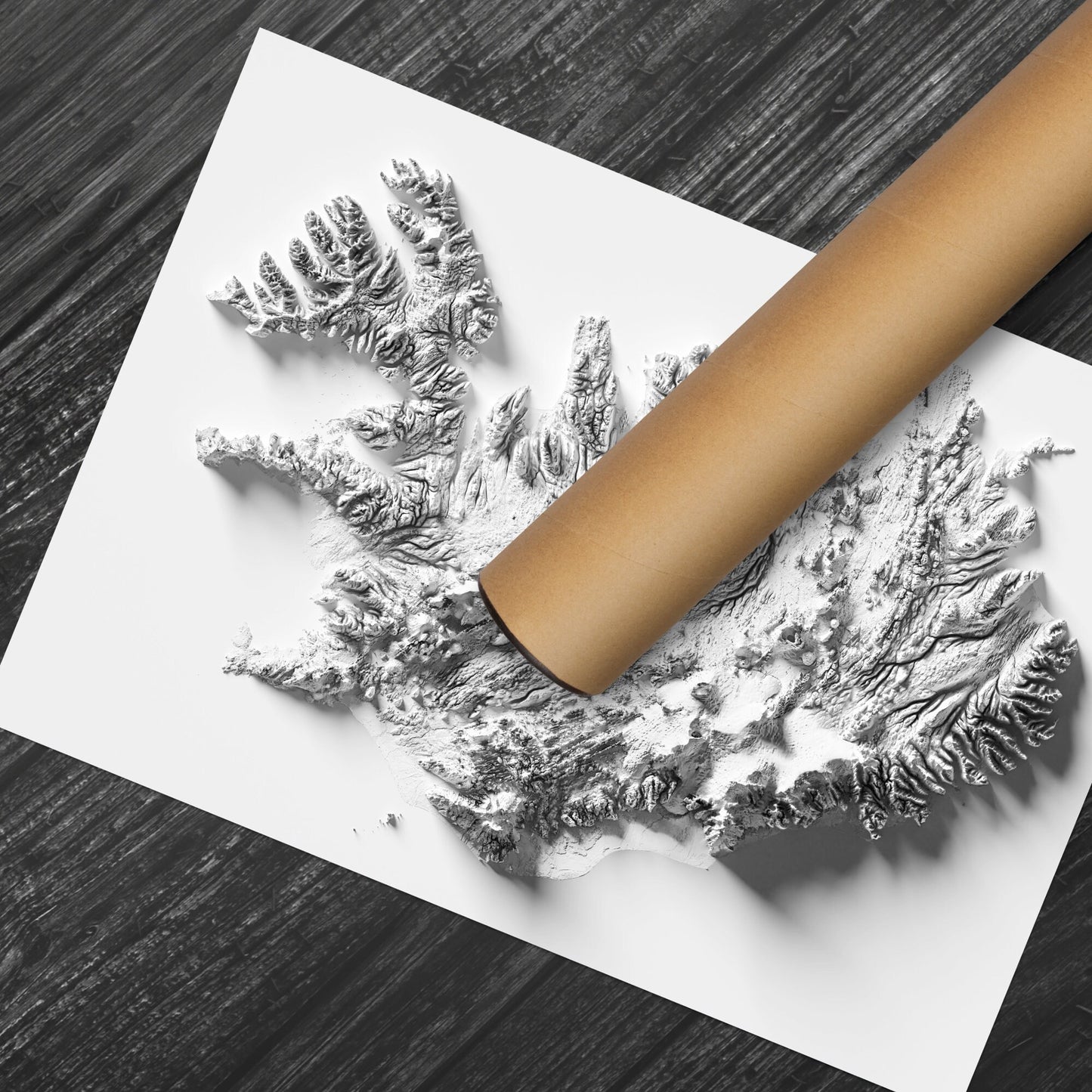Iceland Art Relief Map - 2D Black and White Print - Iceland Geology - Shaded Relief Map - retro map - kopavogur - Reykjavik - Icelandic Art